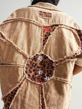 Lightweight Brown Patchwork Fringe Jacket